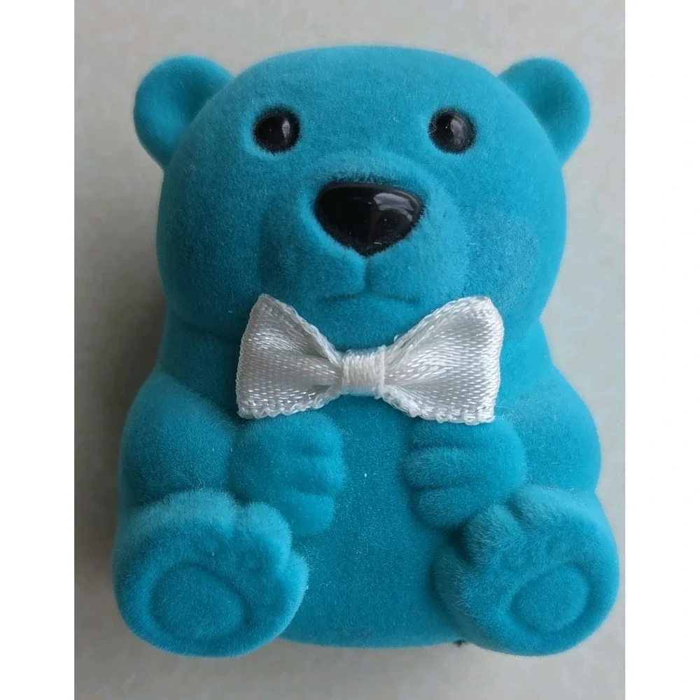 Birthstone Teddy Kids March Aquamarine Necklace Gold Tone Bear Pendant Blue